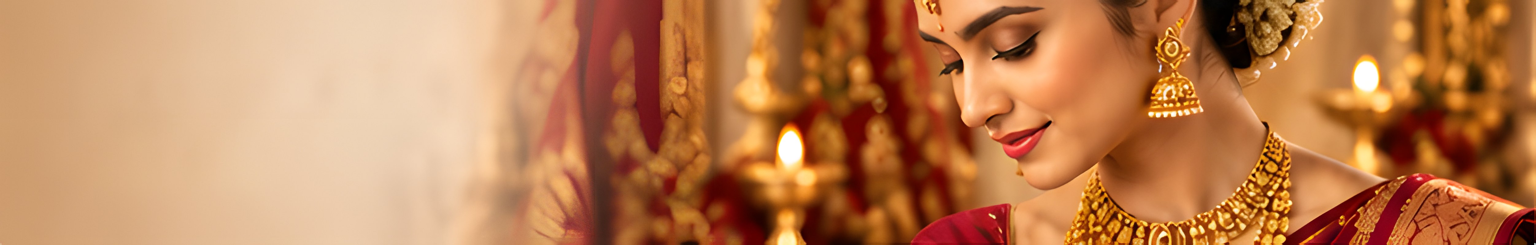 Bride wearing a layered gold necklace and jhumkas