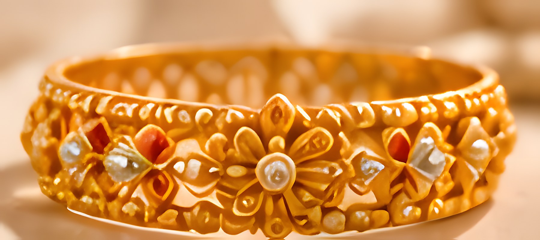 Wide 22K gold bangle set with rubies and diamonds