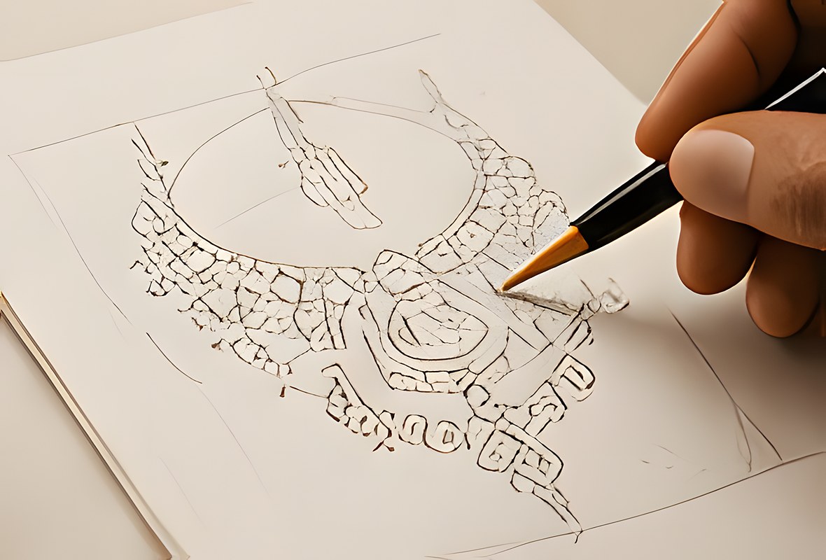 Designer sketching a diamond necklace by hand