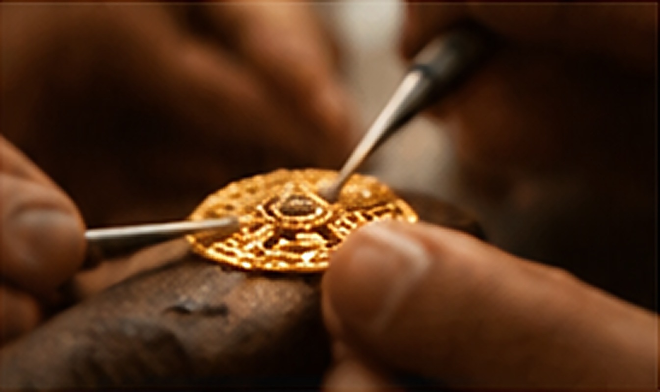 Artisan hand-engraving a gold pendant